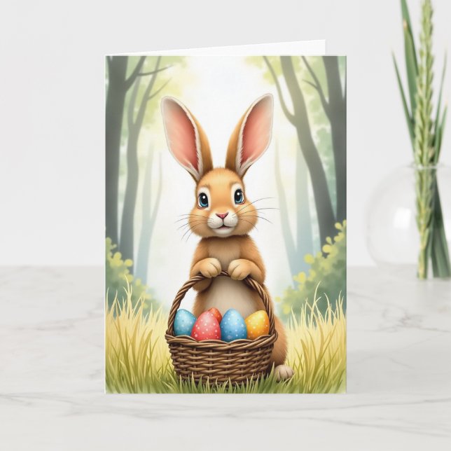 Carte de printemps Lapin et Œufs (Devant)