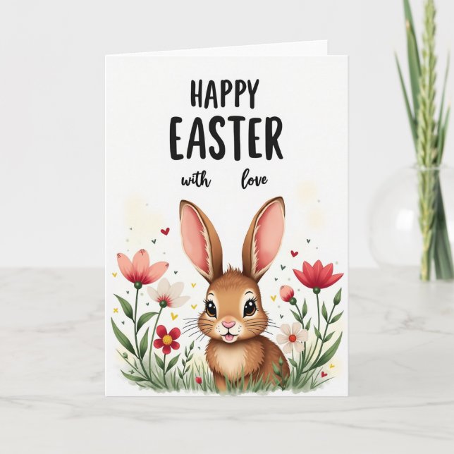 Carte de printemps Lapin Floral (Devant)