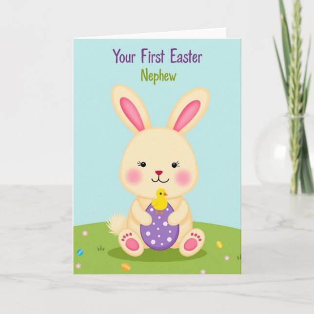 Carte de printemps Lapin Œuf à pois (Devant)