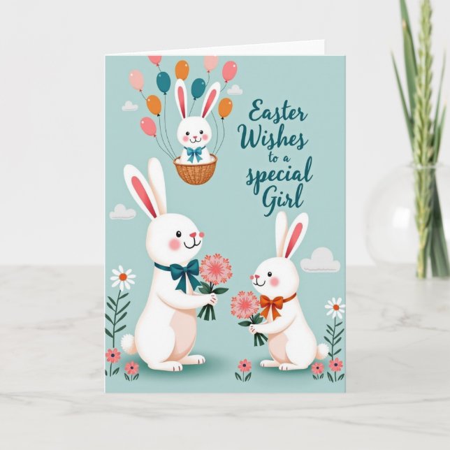Carte de printemps Lapins en fleurs (Devant)
