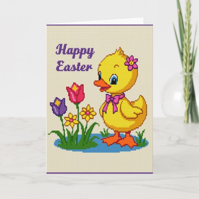 Carte de printemps mignonne avec poussin heureux (Devant)