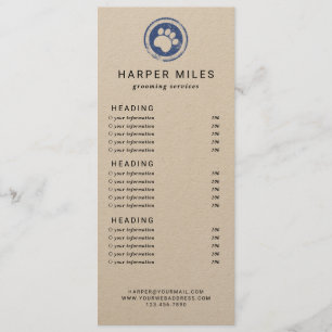 Carte de prix ou carte de services pour le timbre-