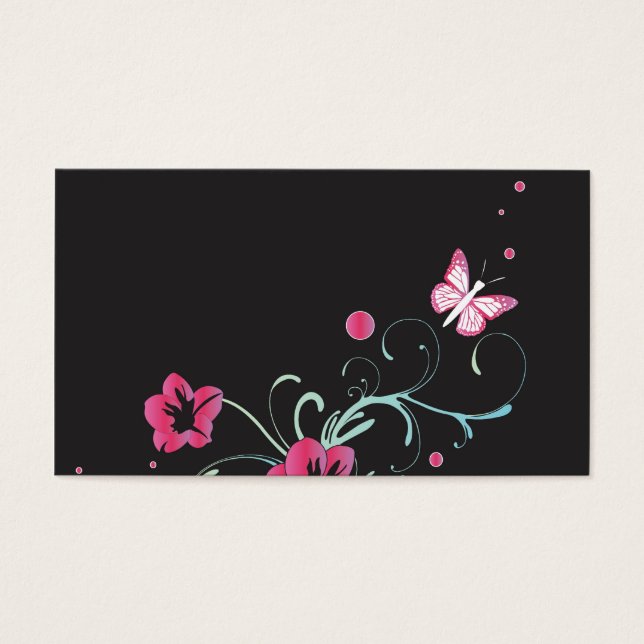 Carte de profil Fleurs roses et papillons (Devant)
