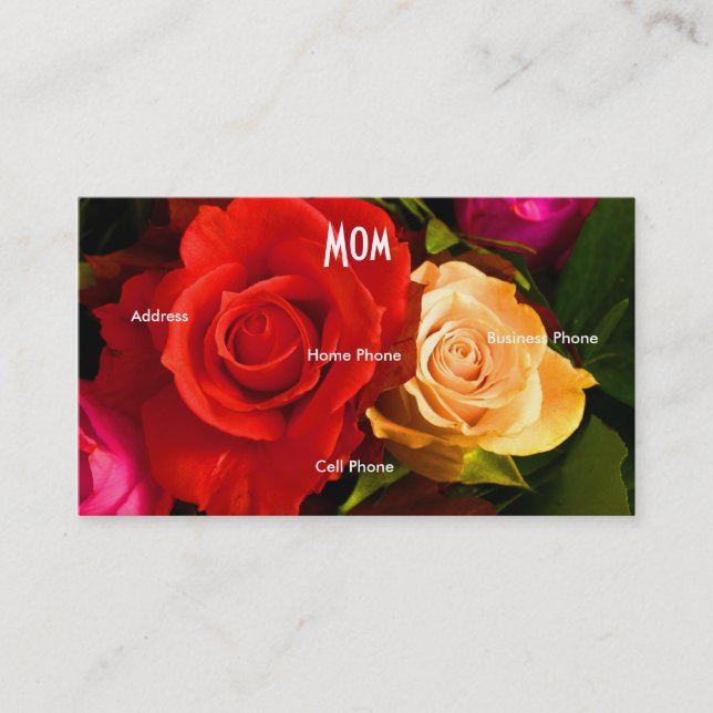 Carte de profil Maman Rouge Jaune Roses (Devant)