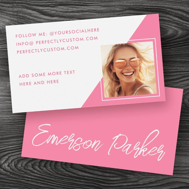 Carte de profil photo rose influenceur de script t (Trendy script influencer pink photo profile card)