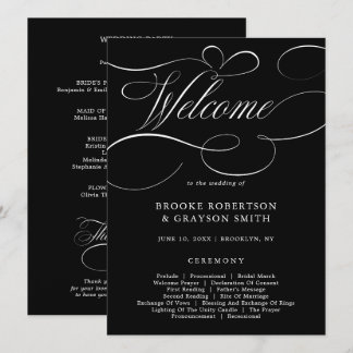 Carte de programme calligraphie moderne noire inte