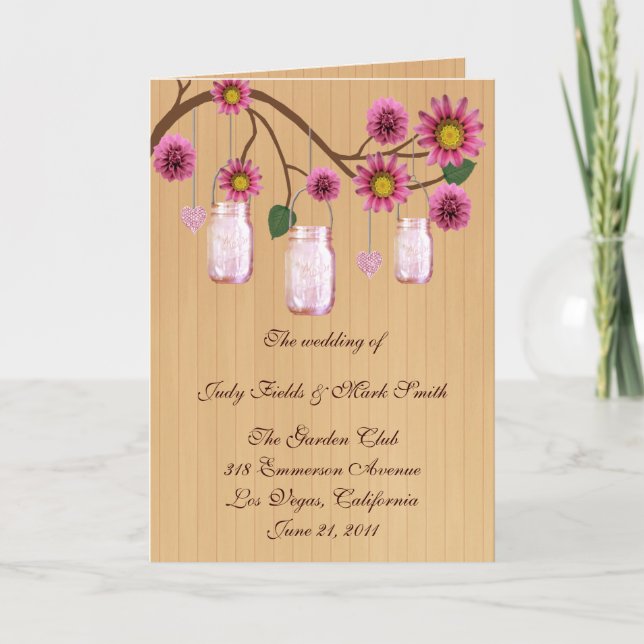 Carte de programme Country Rustic Pink Mason Jars (Devant)