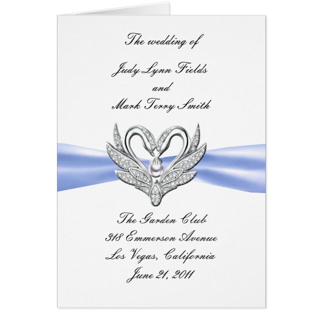 Carte de programme Cygnes d'argent au ruban bleu (Devant)