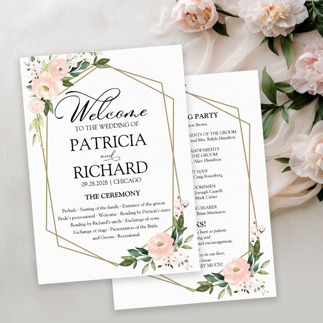Carte de Programme de Cérémonie de Mariage Florale (Créateur téléchargé)
