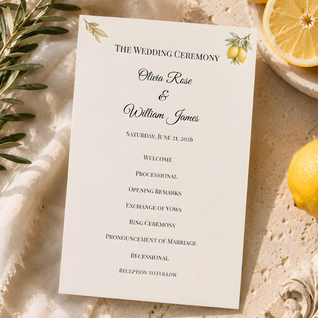 Carte de programme de cérémonie de mariage méditer (Wedding ceremony program )