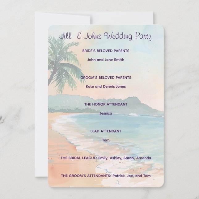 Carte de Programme de Cérémonie de Mariage Tropica (Devant)