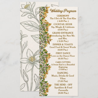 Carte de programme de mariage à la fleur d'oranger