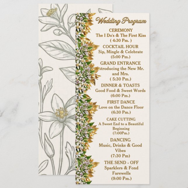Carte de programme de mariage à la fleur d'oranger (Devant / Derrière)