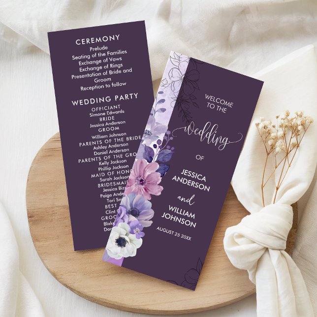 Carte de Programme de Mariage à Motifs Floraux Vio (Créateur téléchargé)