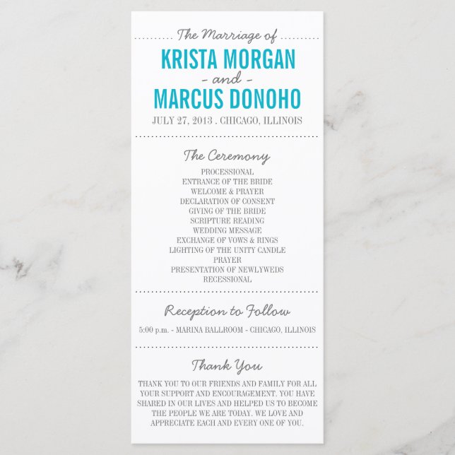 Carte de programme de mariage à silhouette simple (Devant)