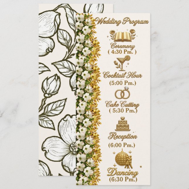 Carte de programme de mariage au cornouiller de Ca (Devant / Derrière)
