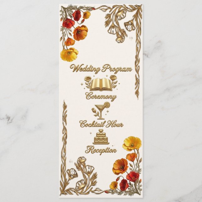 Carte de Programme de Mariage au Pavot de Californ (Devant)