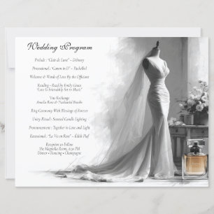 Carte de programme de mariage avec croquis romanti