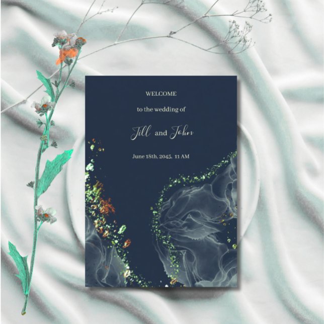 Carte de Programme de Mariage Bleu Nuit Or Encre A (Créateur téléchargé)