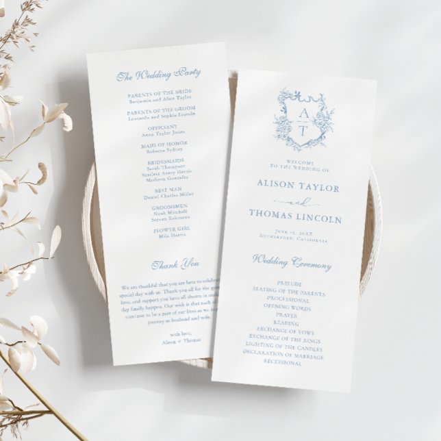 Carte de programme de mariage bleu poussiéreux à m (Créateur téléchargé)