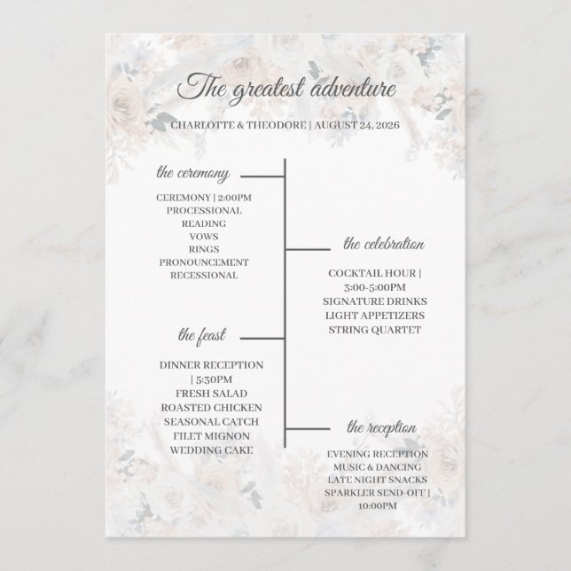 Carte de Programme de Mariage Bleu Poussiéreux Bei (Devant)