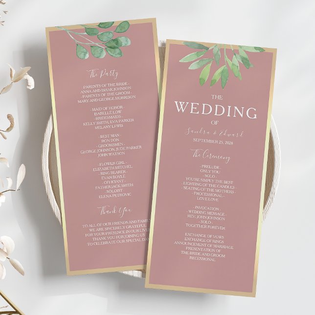 Carte de programme de mariage botanique Rose Pouss (Créateur téléchargé)