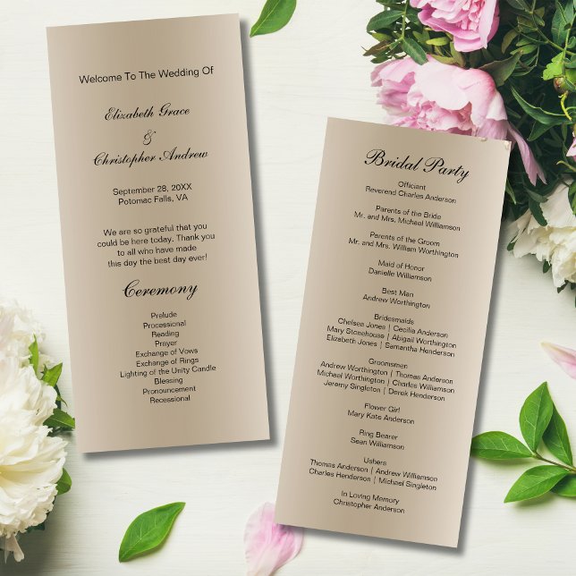 Carte de programme de mariage Champagne Black Scri (Champagne color Black Script Wedding Program)
