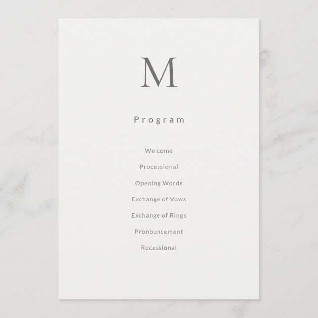 Carte de Programme de Mariage Civil Initial Unique (Devant)