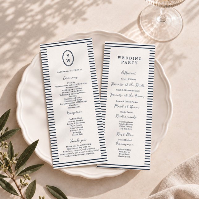 Carte de programme de mariage classique à rayures  (Créateur téléchargé)