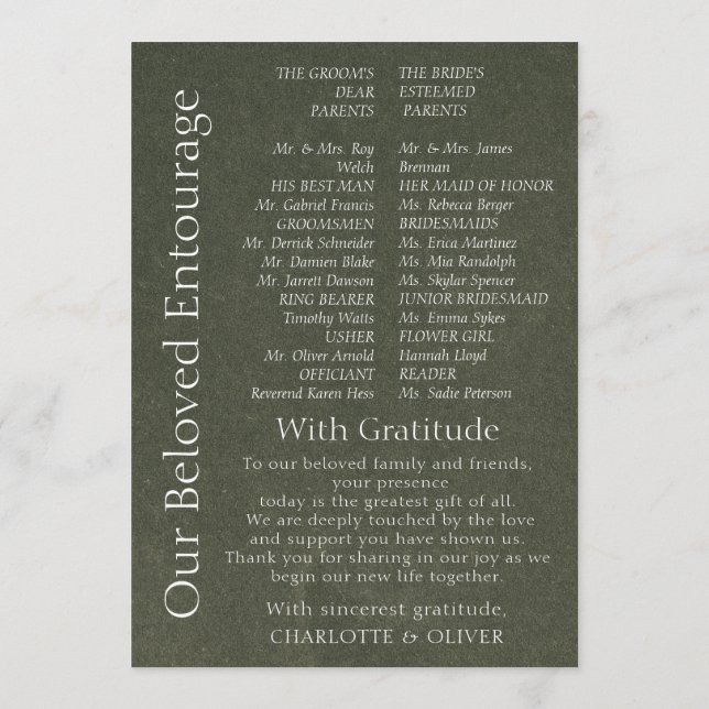 Carte de Programme de Mariage Élégante et Minimali (Dos)