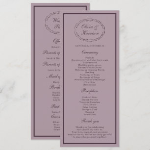 Carte de Programme de Mariage Élégante Mauve Prune