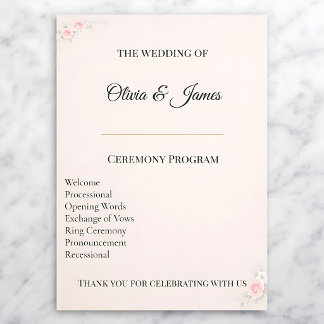 Carte de Programme de Mariage Élégante Rose Pâle