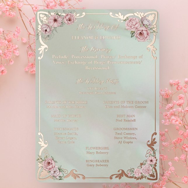 Carte de programme de mariage en papier métallisé  (Créateur téléchargé)