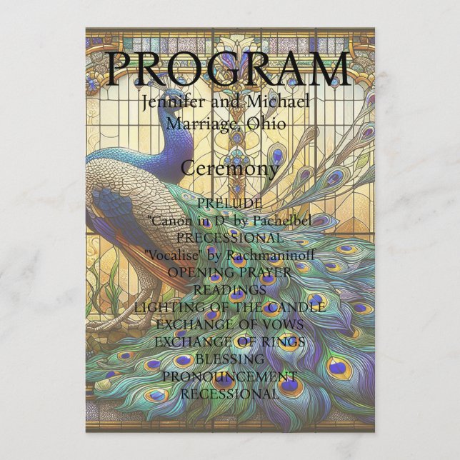 Carte de programme de mariage en verre teinté de p (Devant)