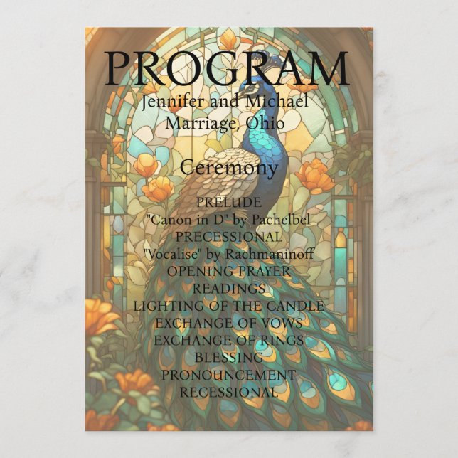 Carte de programme de mariage en verre teinté de p (Devant)