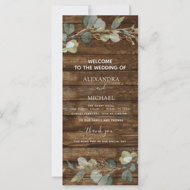 Carte de programme de mariage Eucalyptus Rustic Pa (Devant)