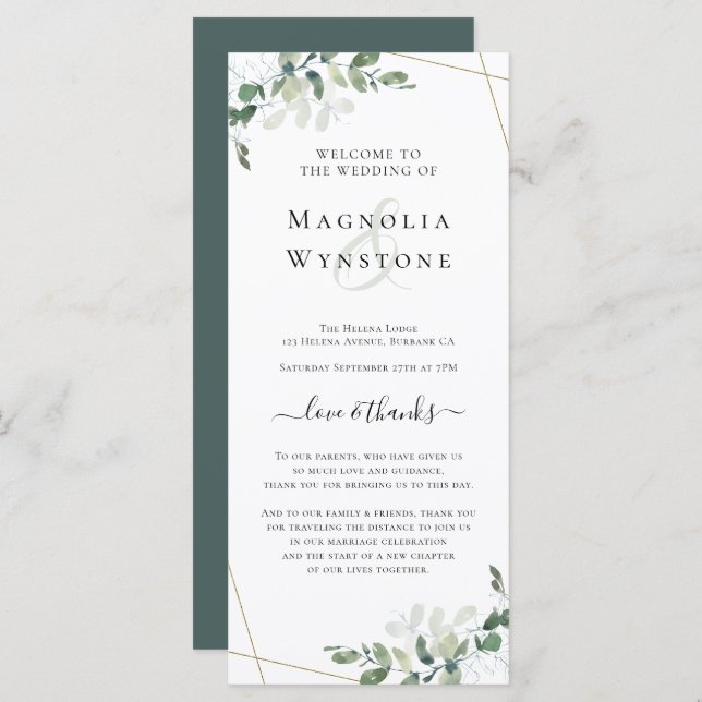 Carte de programme de mariage Eucalyptus verdure (Devant / Derrière)
