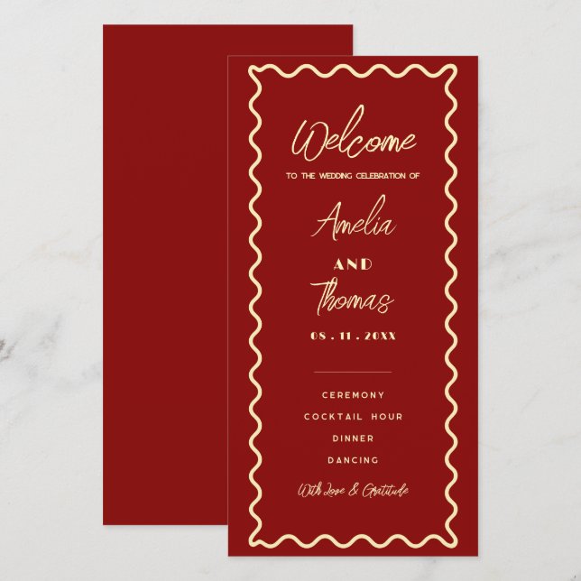 Carte de programme de mariage fantaisiste rétro cl (Devant / Derrière)