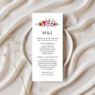 Carte de programme de mariage Fleurs sauvages & Ro
