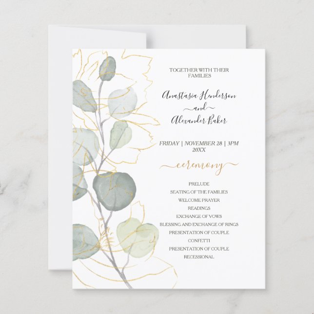 Carte de programme de mariage floral à petit budge (Devant)