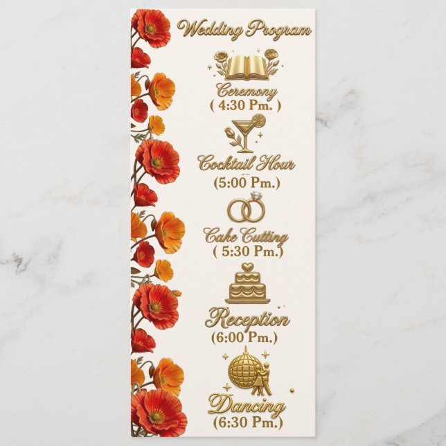 Carte de programme de mariage floral au pavot de C (Devant)