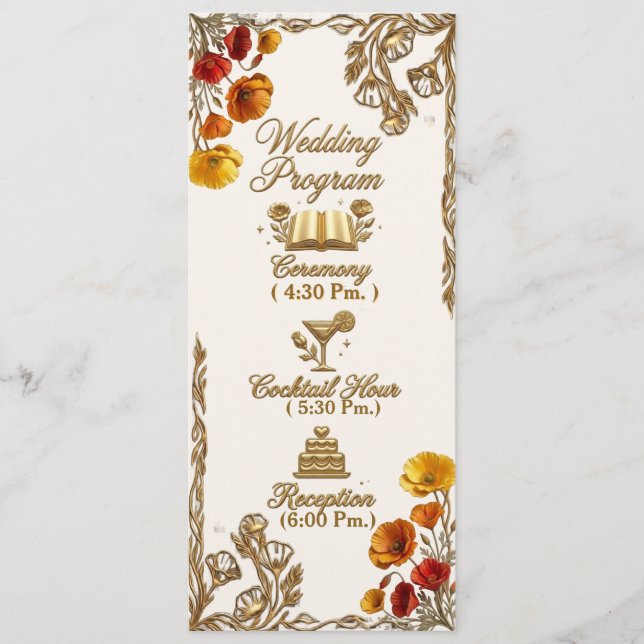 Carte de programme de mariage floral au pavot de C (Devant)