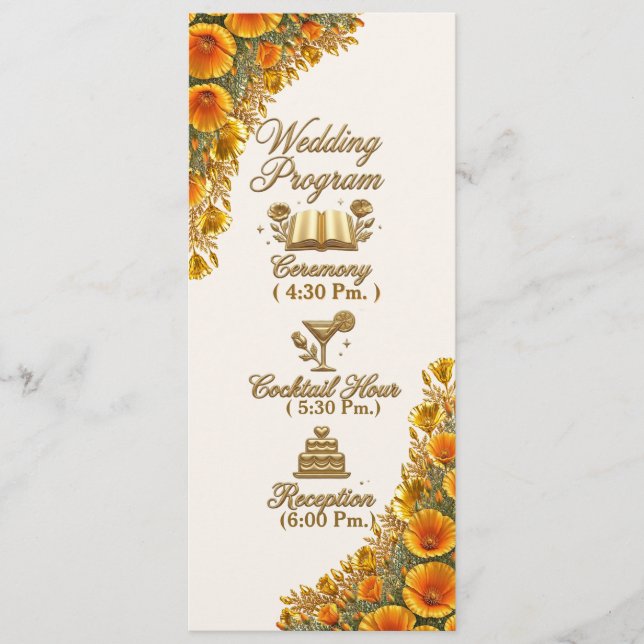Carte de programme de mariage floral au pavot de C (Devant)