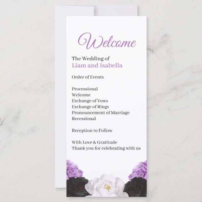 Carte de programme de mariage floral lavande (Devant)