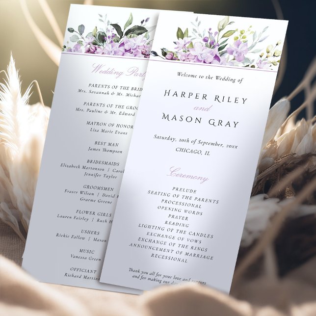Carte de programme de mariage lilas serein (Créateur téléchargé)