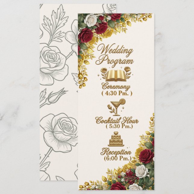 Carte de programme de mariage New York Rose (Devant / Derrière)