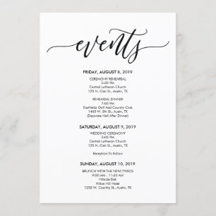 Carte de programme de mariage parfait