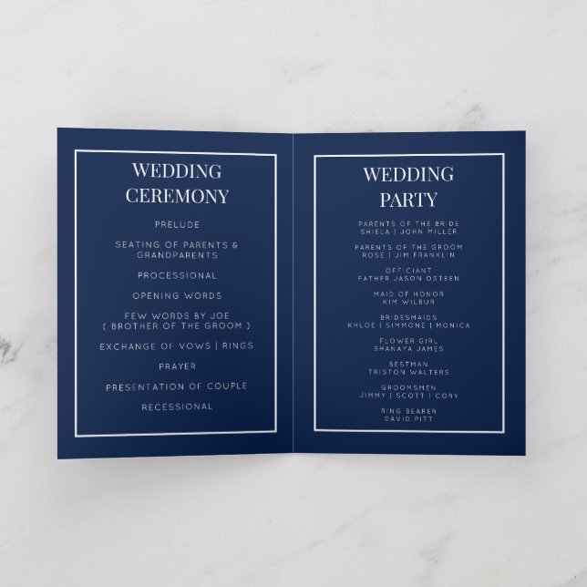 Carte de programme de mariage pliable avec monogra (Intérieur)