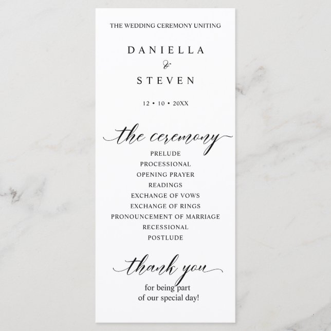 Carte de programme de mariage pour écriture classi (Devant)