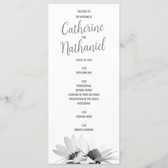 Carte de programme de mariage simple élégante vert (Devant)